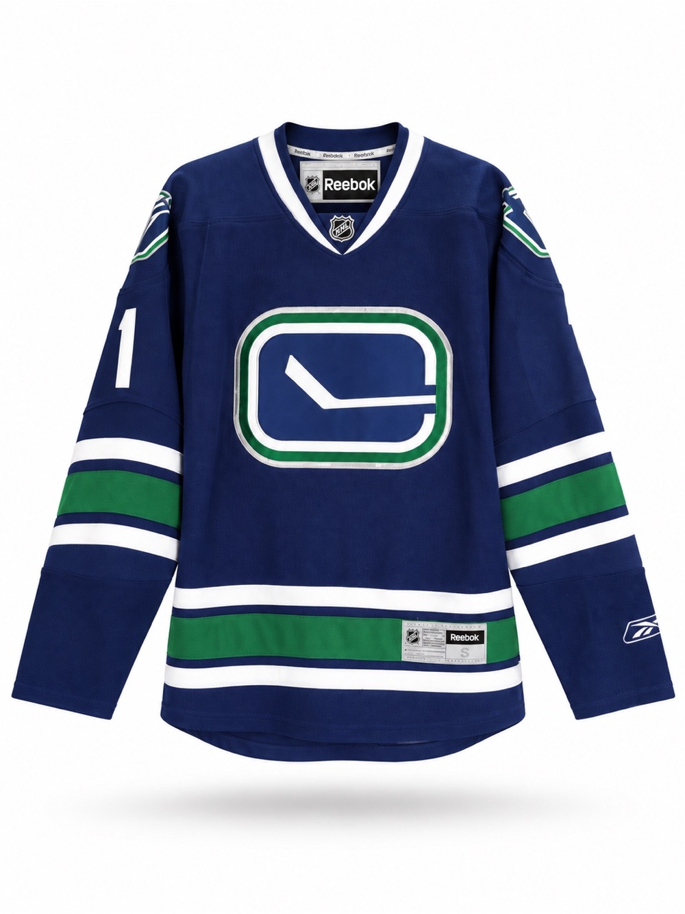 Authentic Reebok Canucks Luongo blue green stick rink logo jersey adult men S